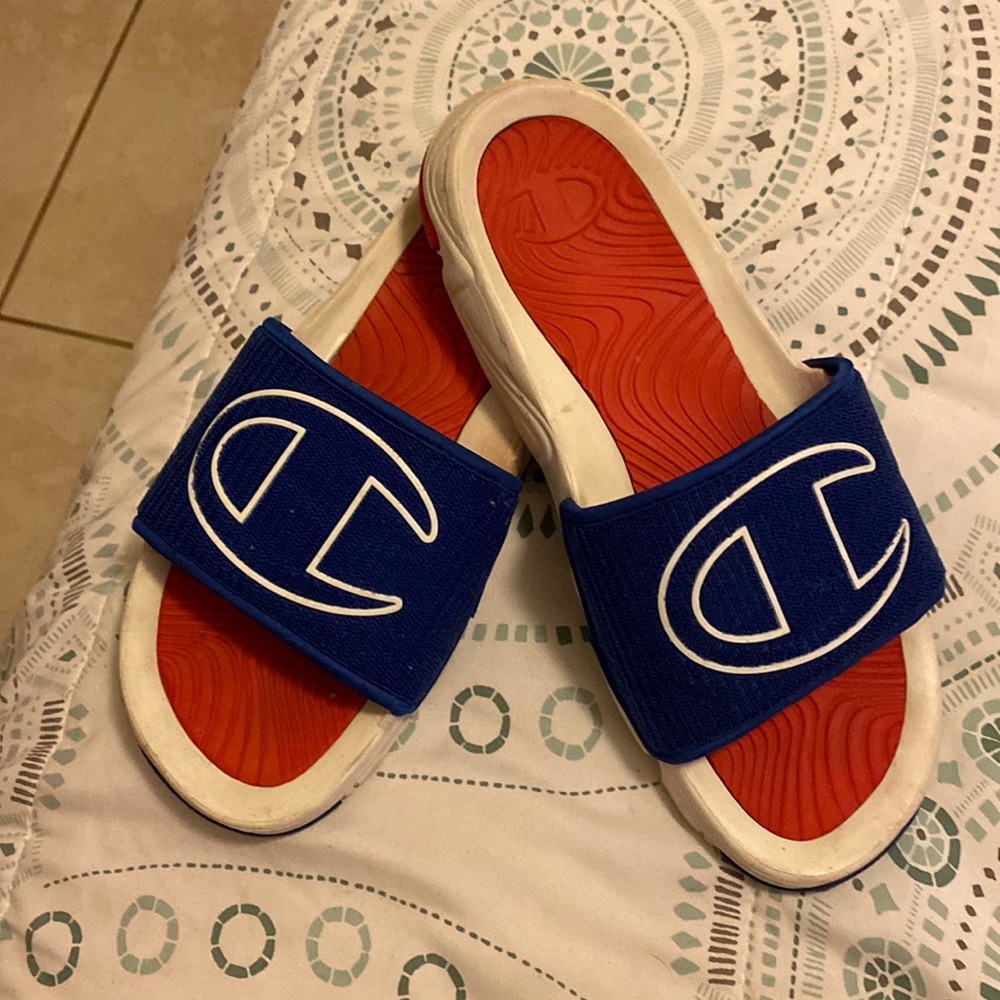Red and blue sandals for men
